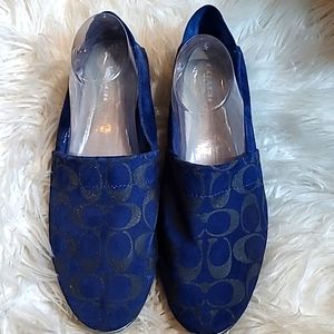 Coach NavyBlue & Silver Marvis Signature  Coach Logo Leather Loafers 10M